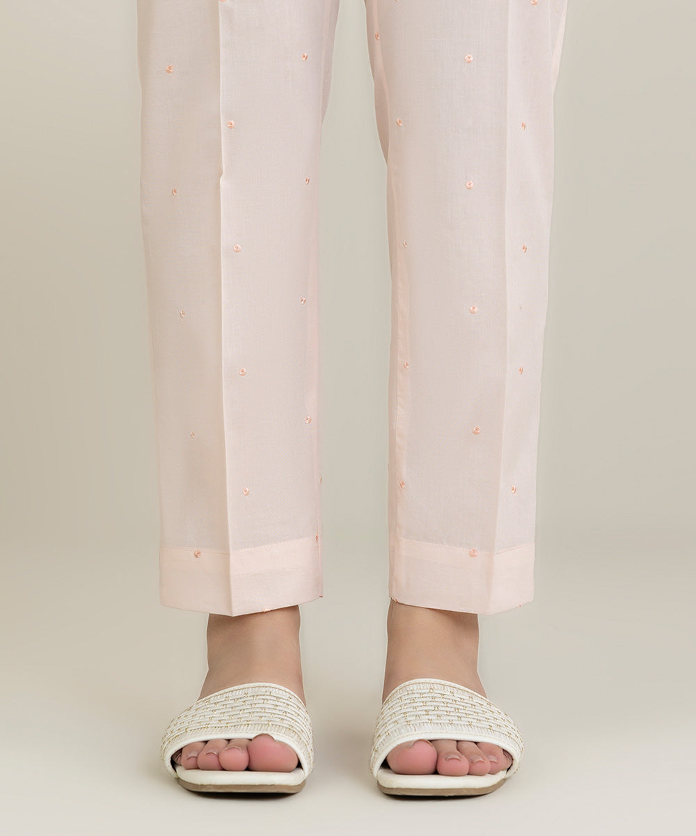 Women's Pret Cambric Pink Embroidered Cigarette Pants