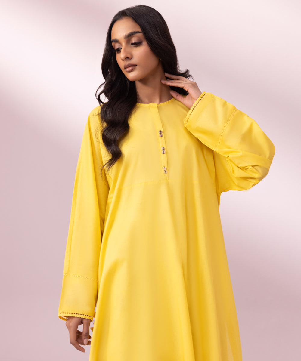 Women's Pret Lawn Solid Yellow Drop Shoulder Shirt