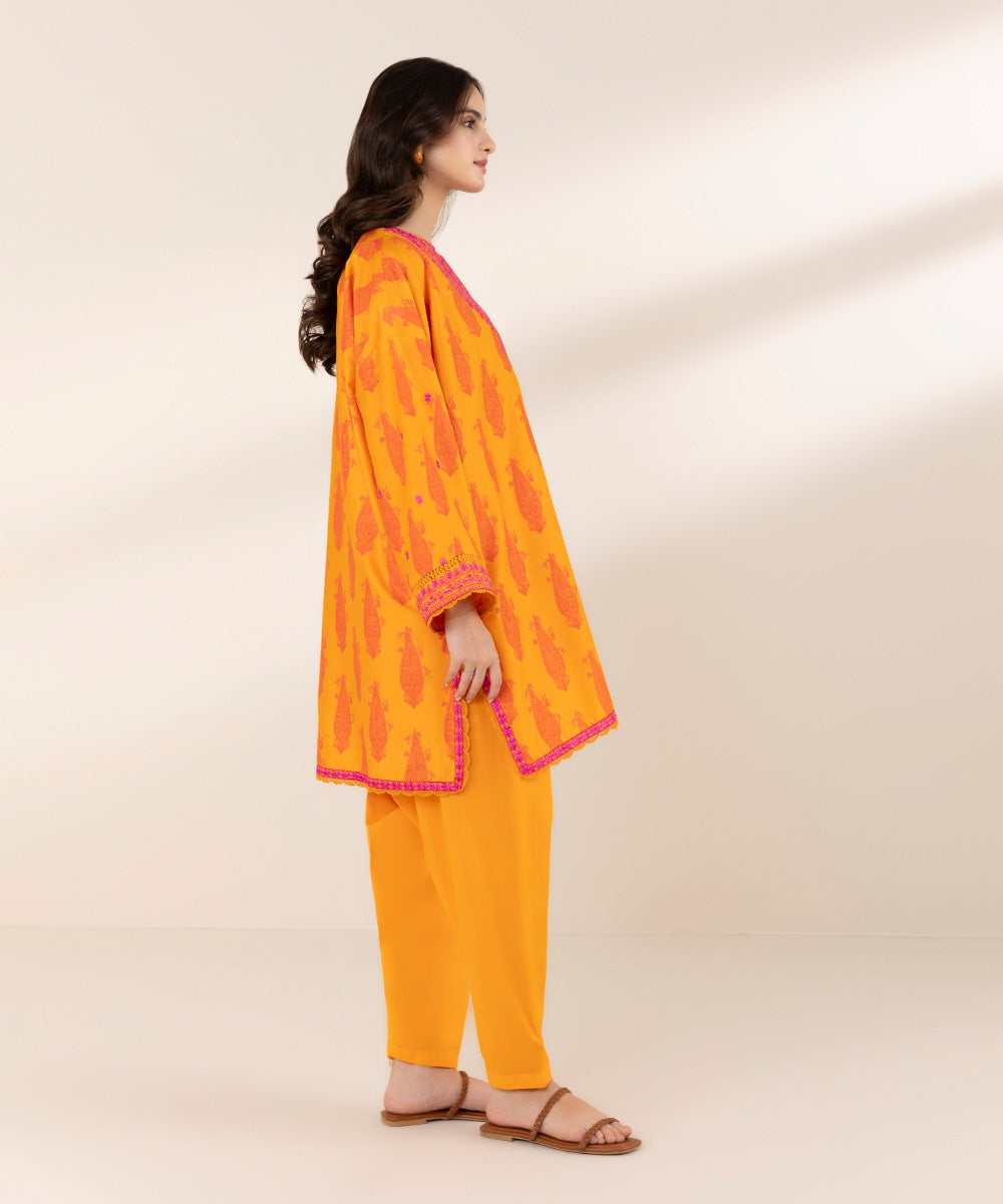 Women's Pret Supreme Cotton Satin Orange Printed Boxy Shirt