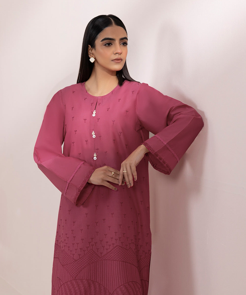 Women's Pret Lawn Embroidered Pink A-Line Shirt