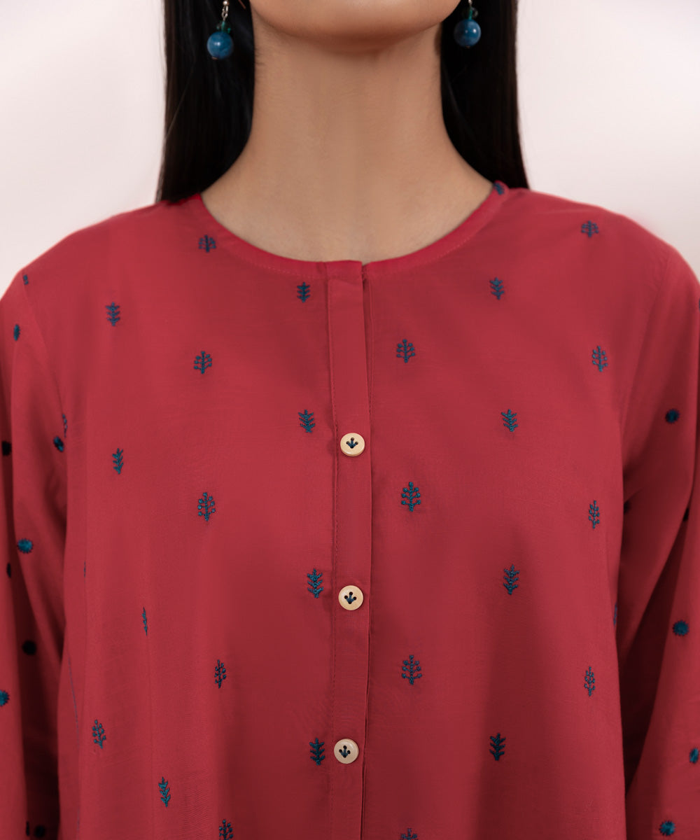Women's Pret Lawn Embroidered Red A-Line Shirt