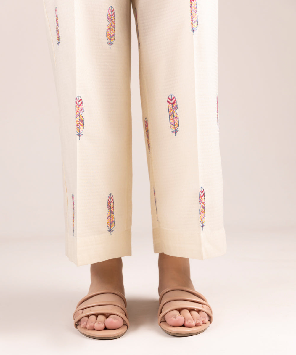 Women's Pret Dobby Embroidered Off White Culottes