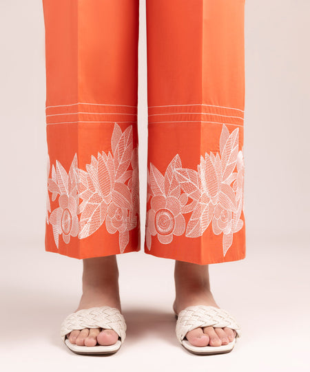 Women's Pret Cambric Embroidered Orange Culottes