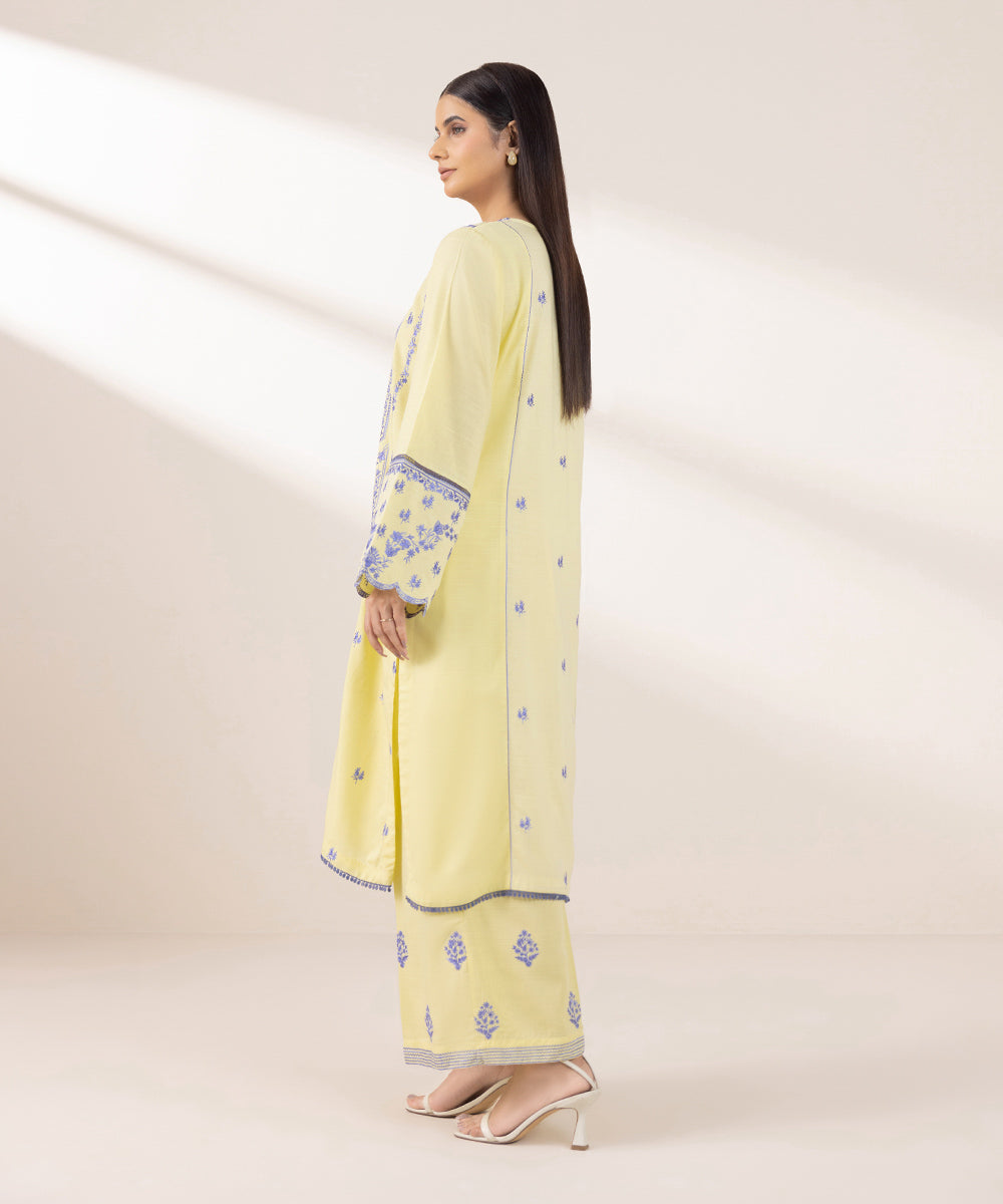 Women's Pret Dull Raw Silk Embroidered Yellow A-Line Shirt