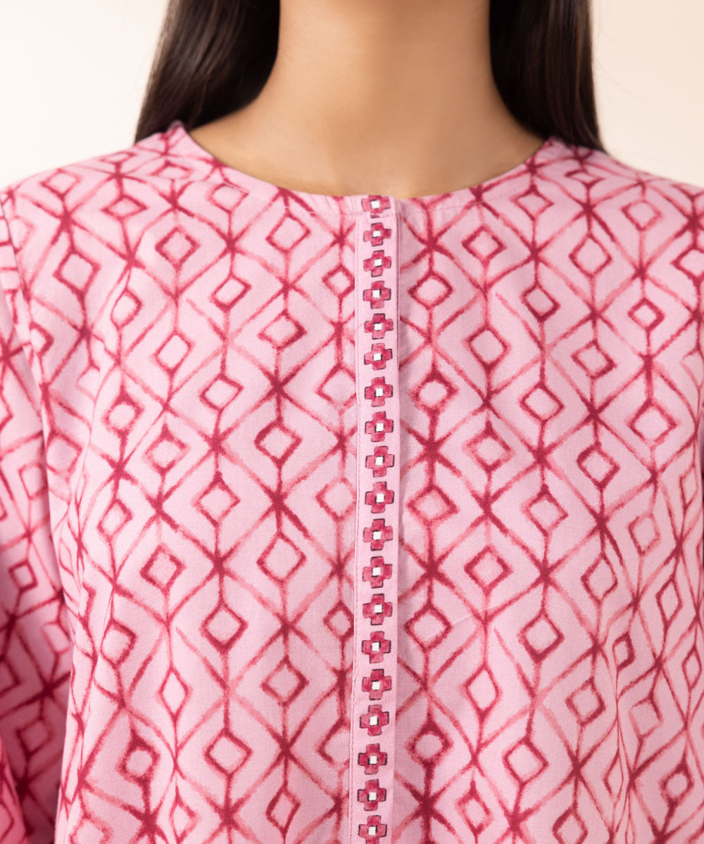 Women's Pret Cambric Pink Printed A-Line Shirt