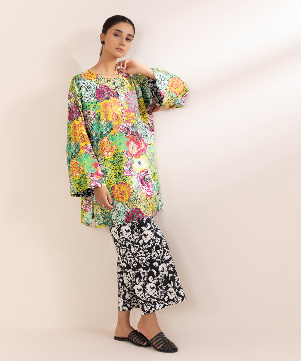 Women's Pret Cotton Viscose Multi Printed Boxy Shirt