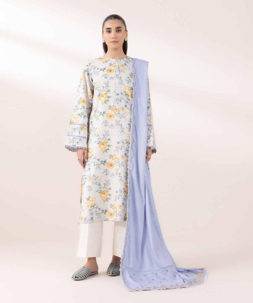 Women's Pret Khaddar Printed Off White A-Line Shirt