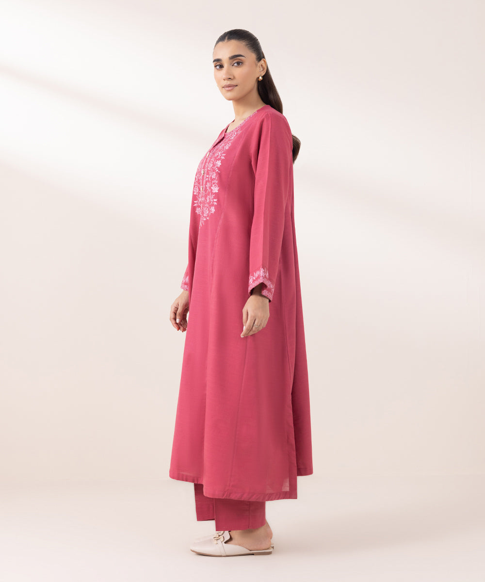 Women's Pret Khaddar Embroidered Punch Pink A-Line Shirt