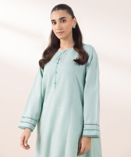 Women's Pret Khaddar Solid Sky Blue A-line Shirt