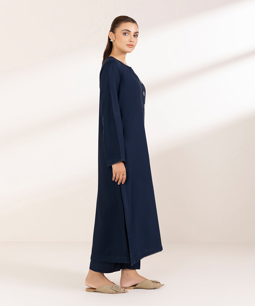 Women's Pret Linen Solid Midnight Blue A-Line Shirt