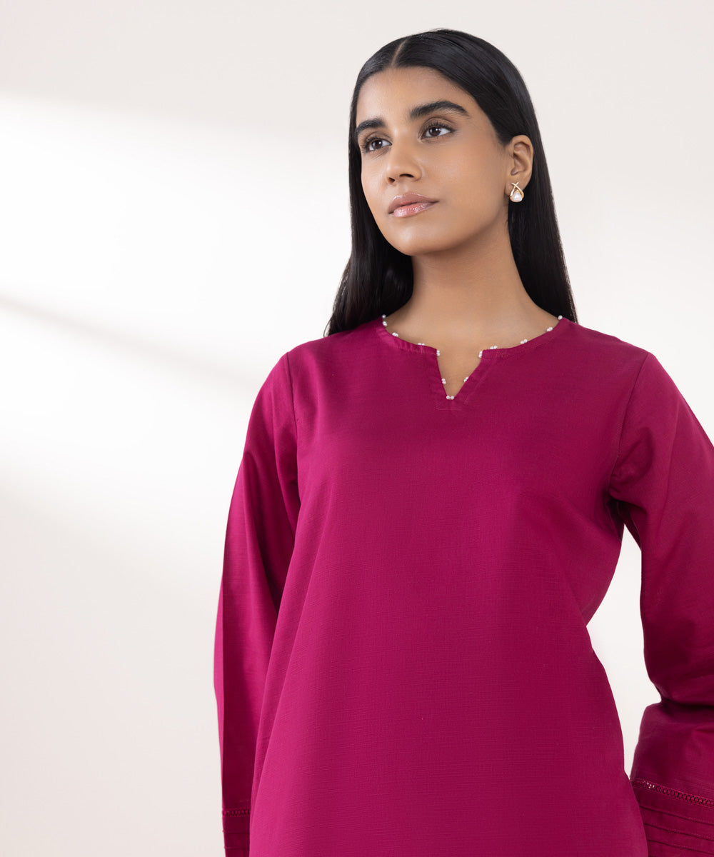 Women's Pret Khaddar Solid Pink A-Line Shirt