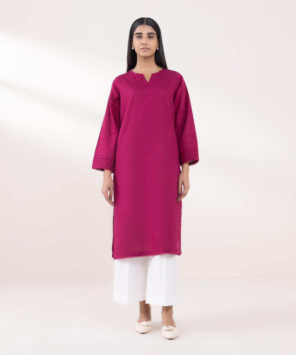 Women's Pret Khaddar Solid Pink A-Line Shirt