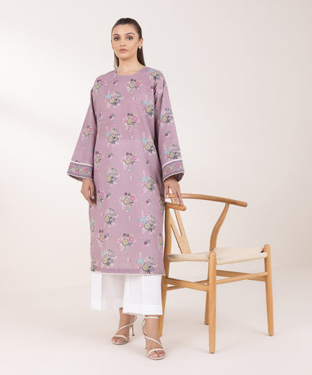 Women's Pret Khaddar Printed Purple Boxy Shirt