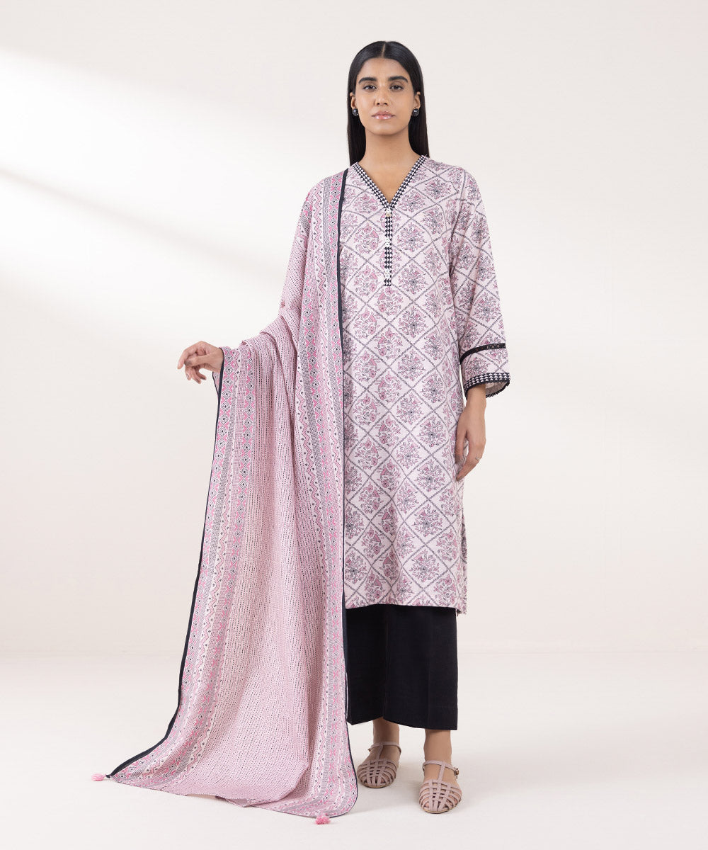 Women's Pret Khaddar Printed Purple A-Line Shirt