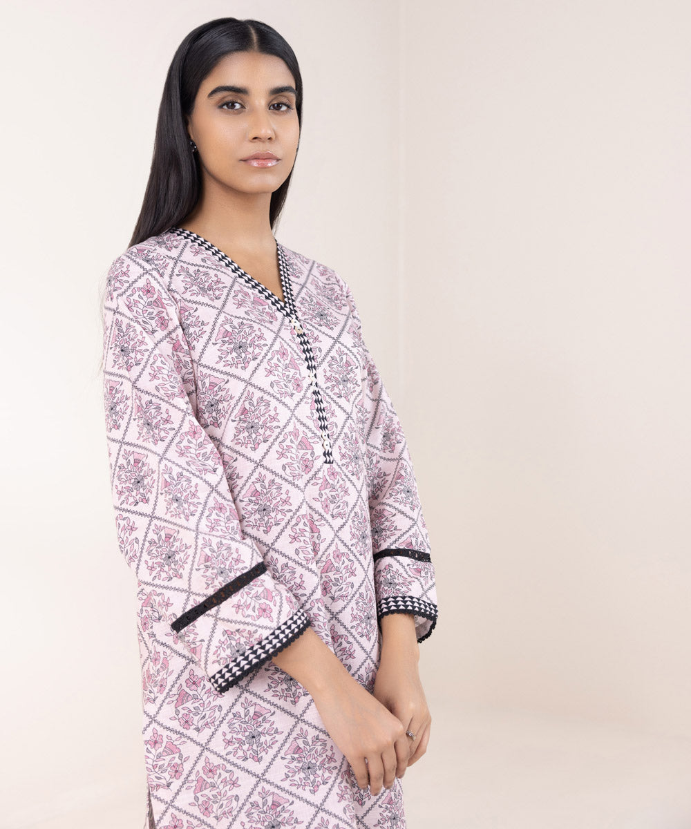 Women's Pret Khaddar Printed Purple A-Line Shirt