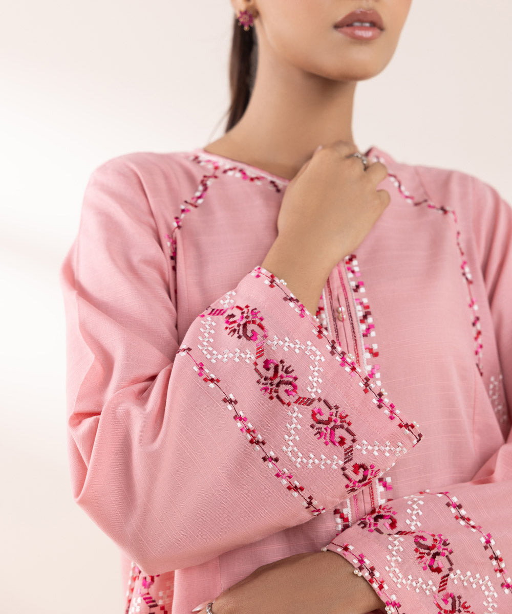 Women's Pret Khaddar Embroidered Light Pink A-Line Shirt