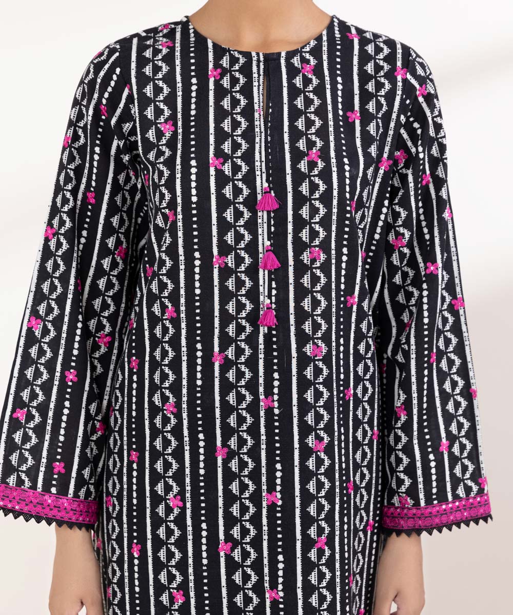 Women's Pret Khaddar Embroidered Black A-Line Shirt