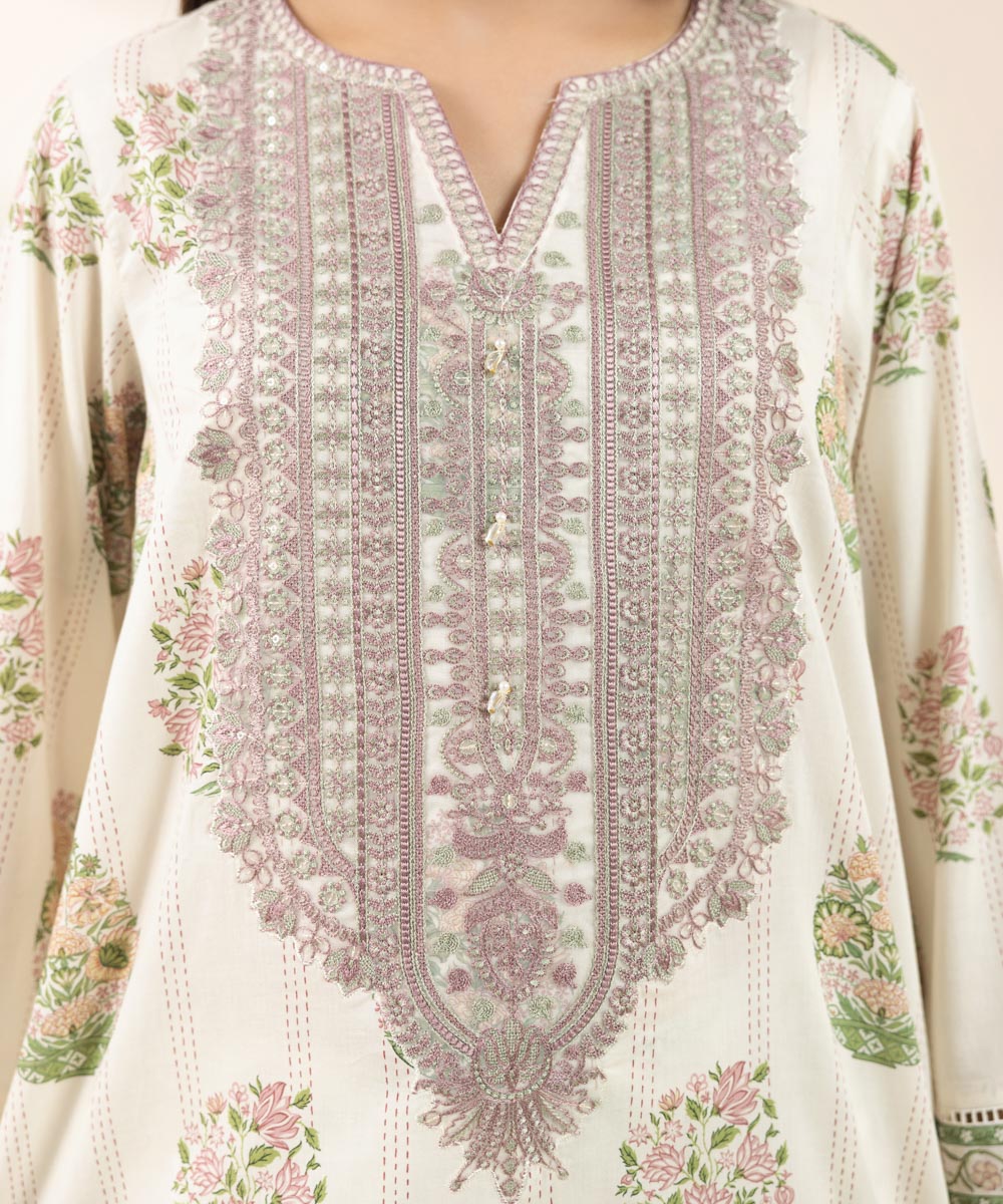 Women's Pret Lawn Embroidered Off White A-Line Shirt