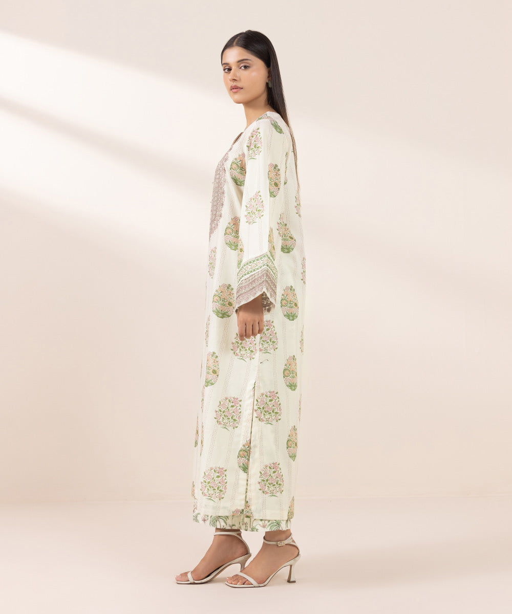 Women's Pret Lawn Embroidered Off White A-Line Shirt