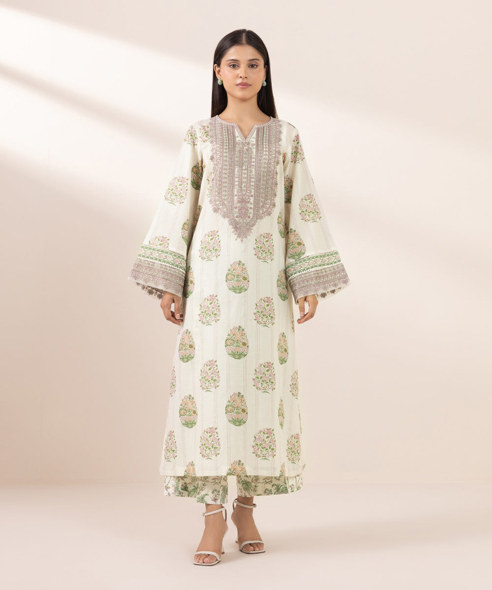 Women's Pret Lawn Embroidered Off White A-Line Shirt