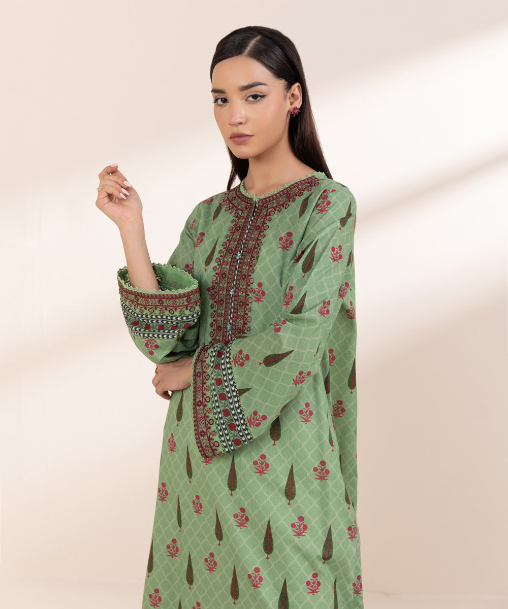 Women's Pret Lawn Embroidered Green A-Line Shirt