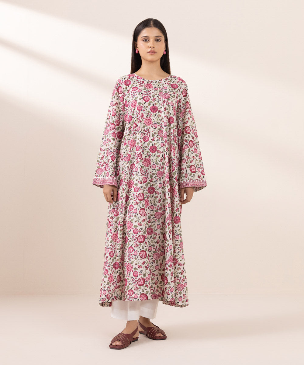 Women's Pret Lawn Embroidered Pink A-Line Shirt