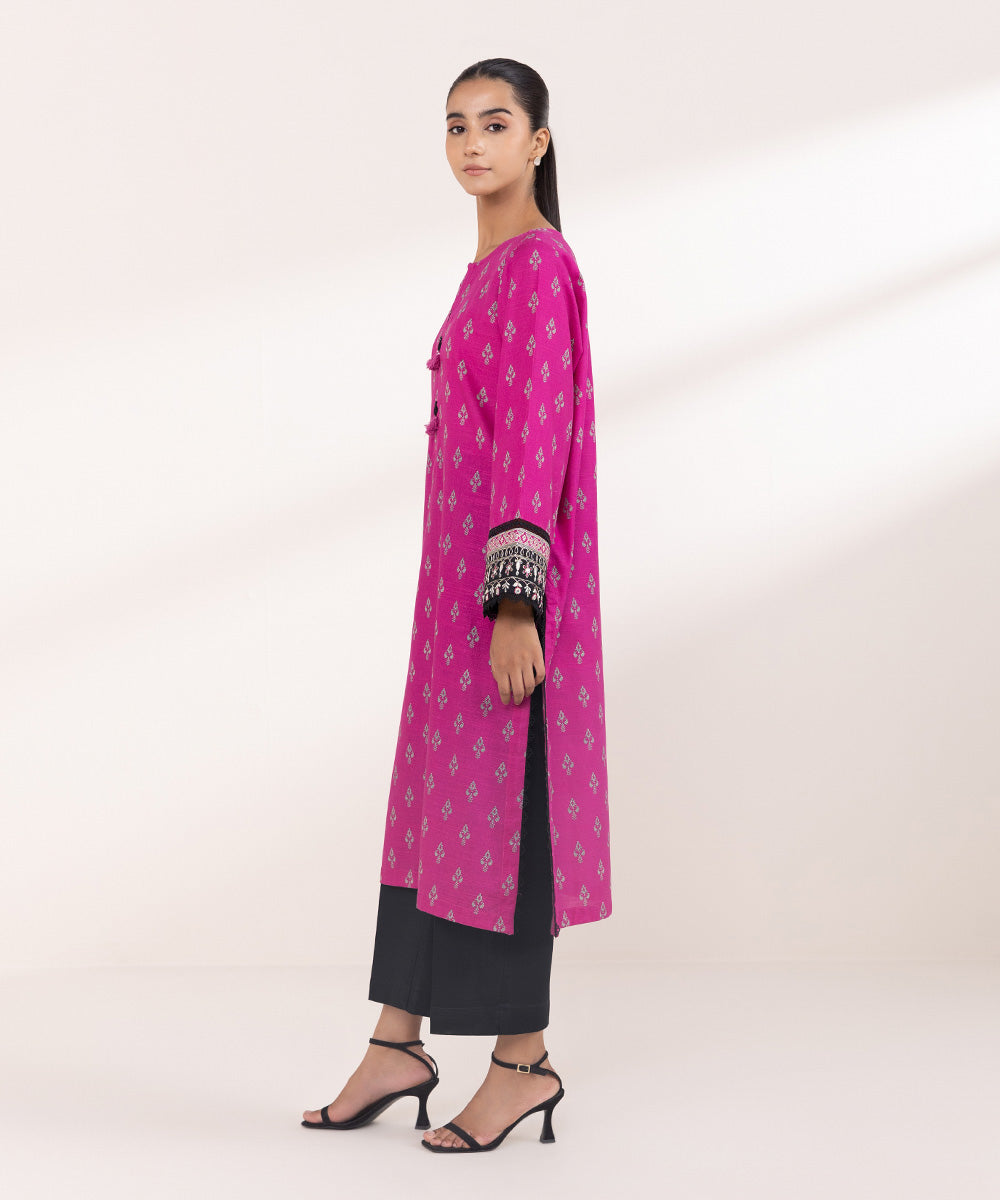 Women's Pret Khaddar Pink Embroidered A-Line Shirt