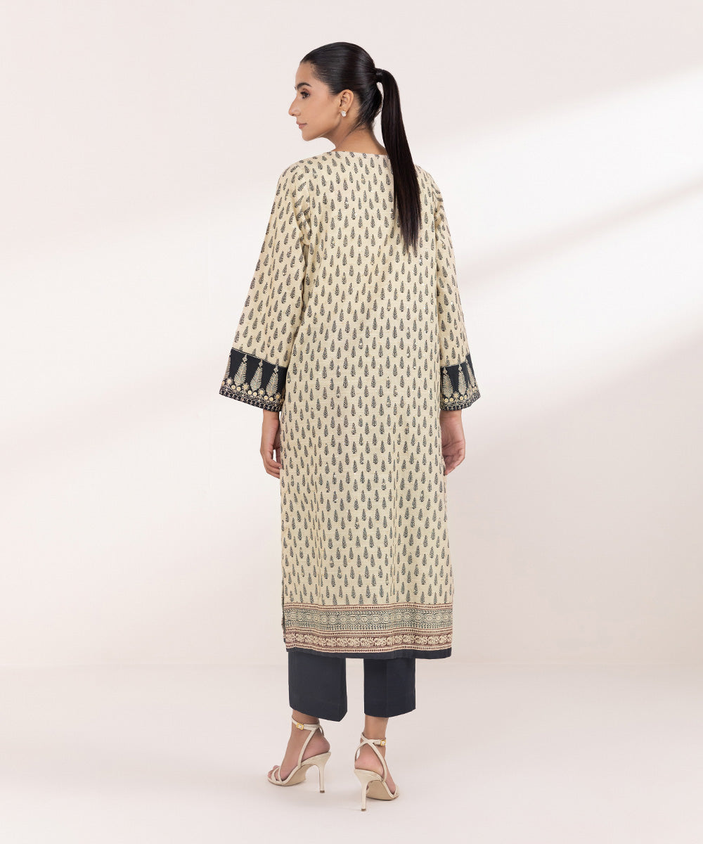 Women's Pret Khaddar Beige Embroidered A-Line Shirt