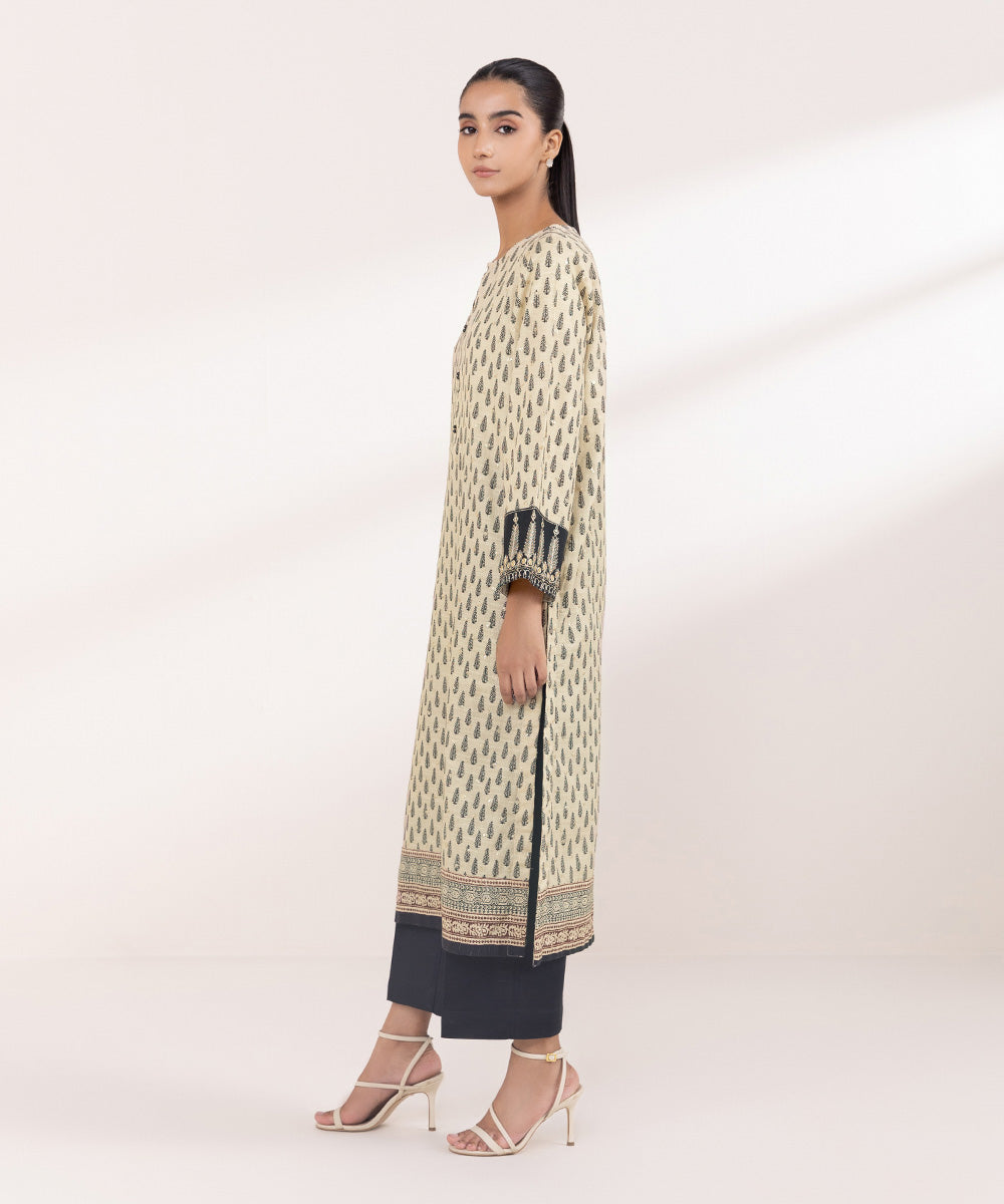 Women's Pret Khaddar Beige Embroidered A-Line Shirt