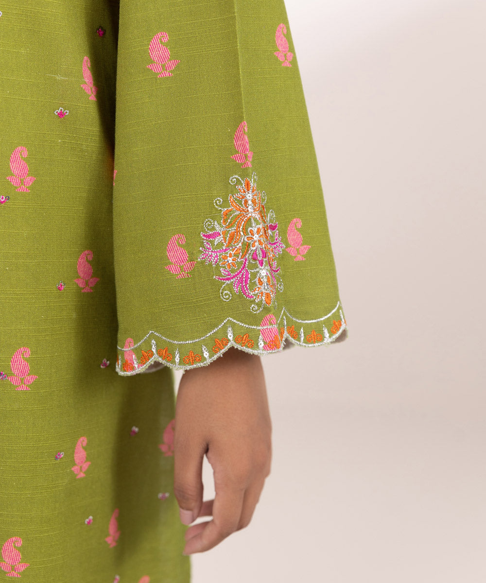 Women's Pret Khaddar Green Embroidered A-Line Shirt