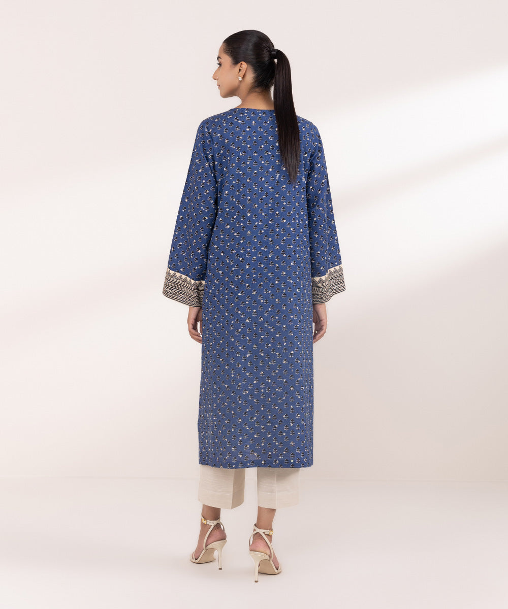 Women's Pret Khaddar Blue Embroidered A-Line Shirt