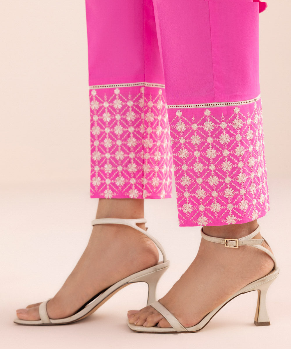 Women's Pret Cambric Pink Embroidered Cigarette Pants