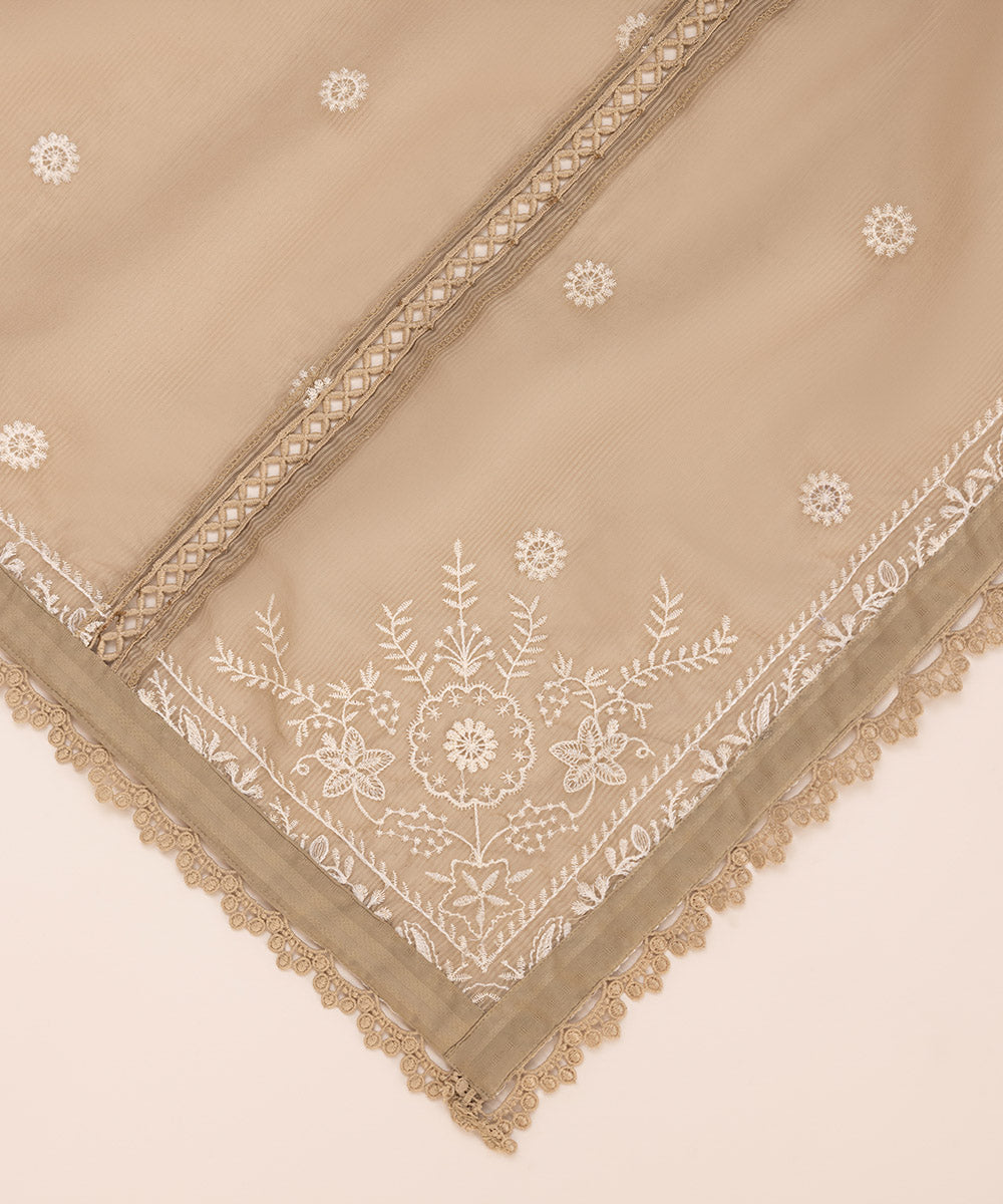 Blended Textured Karandi Beige Embroidered Dupatta