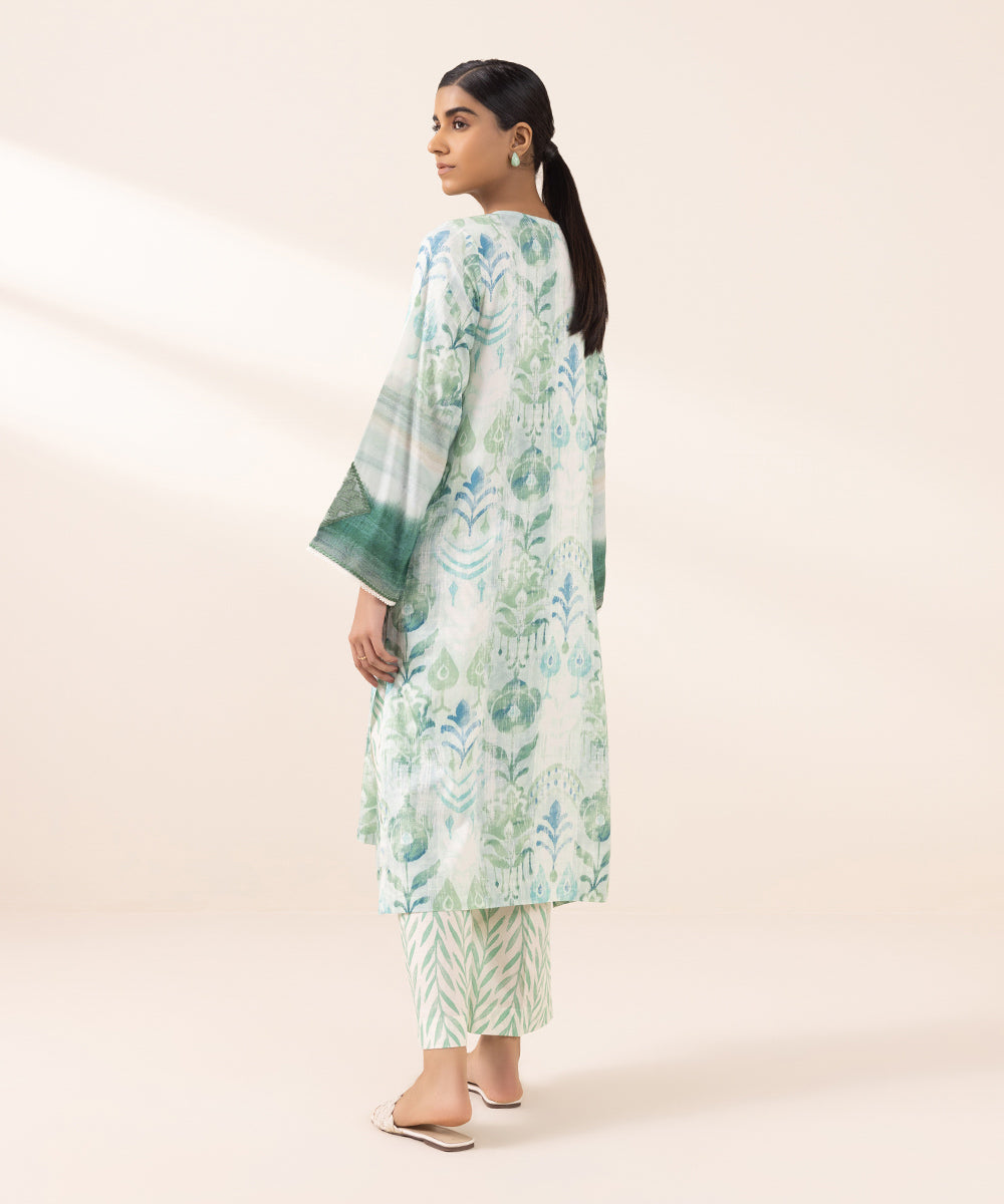 Women's Pret Arabic Lawn Printed Embroidered Green Straight Shirt