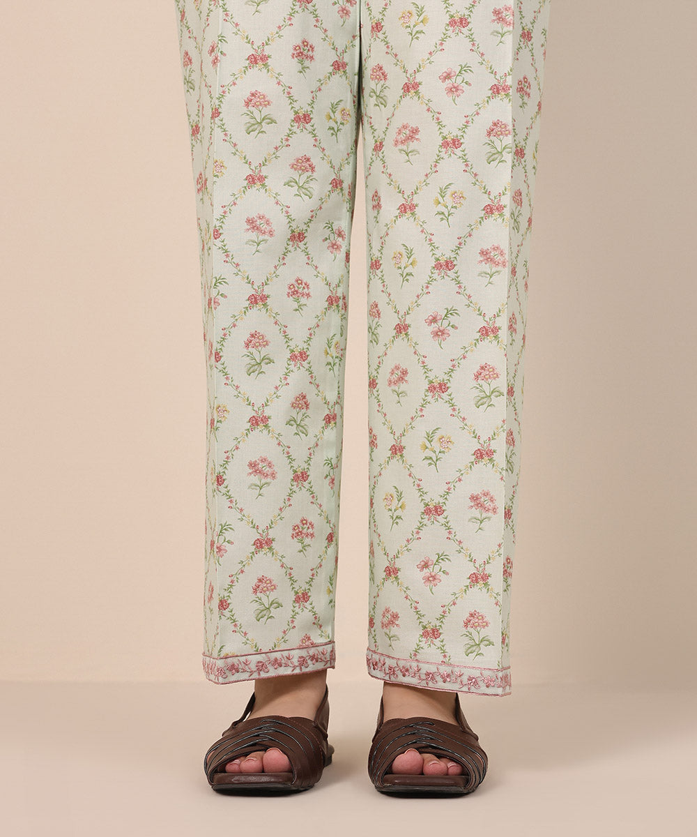 Women's Pret Cambric Multi Printed Embroidered Straight Pants