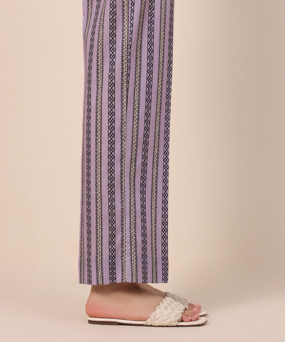 Women's Pret Cambric Purple Printed Straight Pants