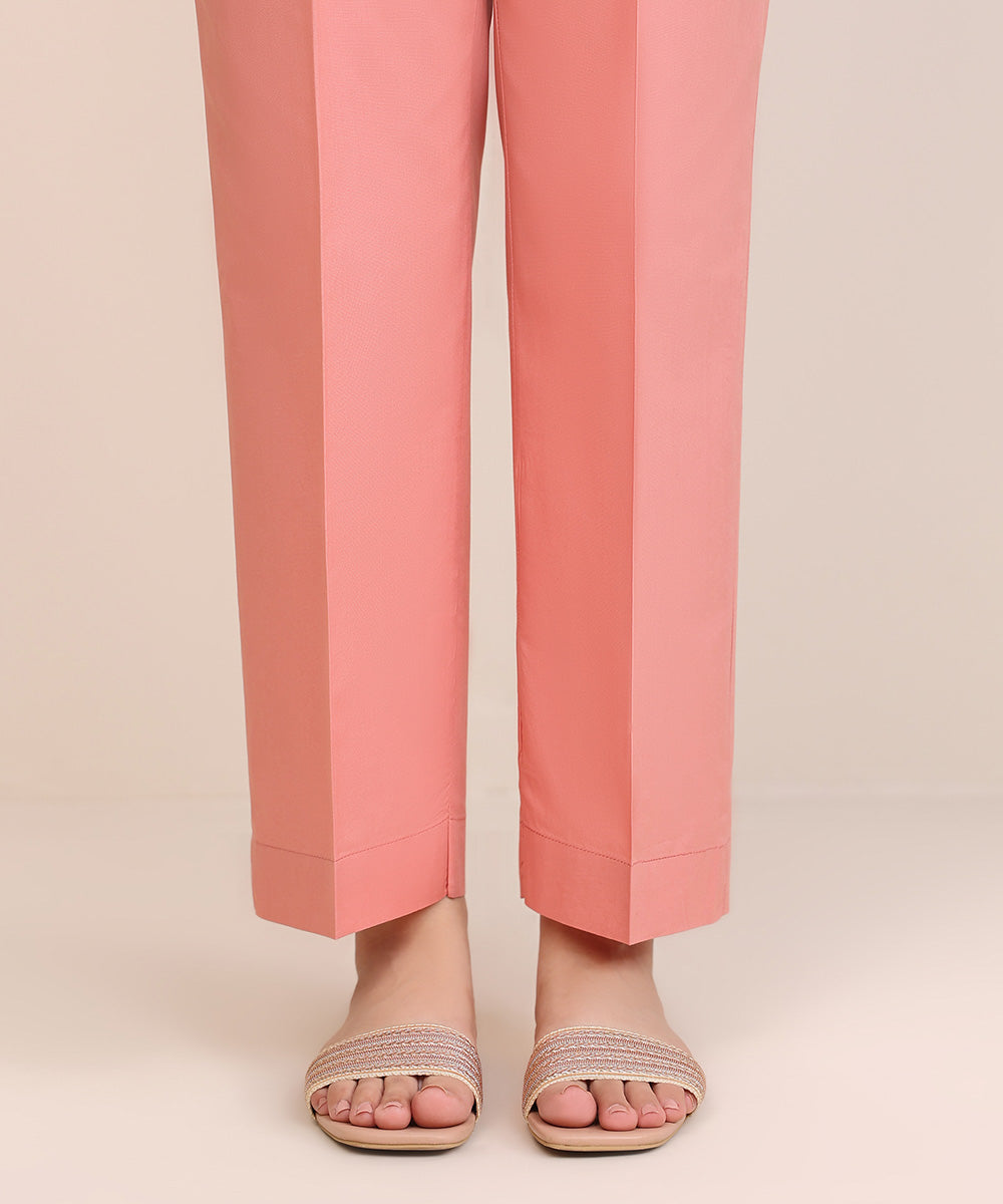 Women's Pret Cambric Pink Solid Straight Pants