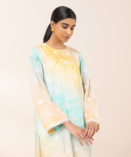 Women's Pret Arabic Lawn Printed Embroidered Multi Straight Shirt