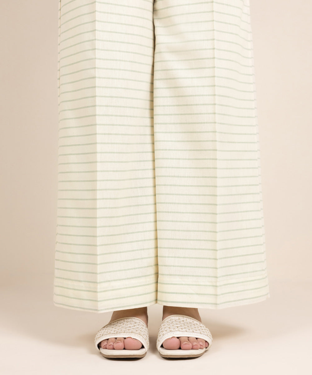 Women's Pret Yarn Dyed Cotton Solid Off White Culottes