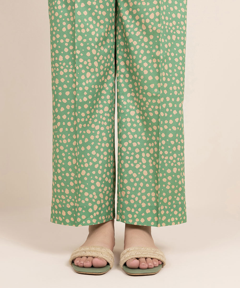 Women's Pret Cambric Printed Green Straight Pants