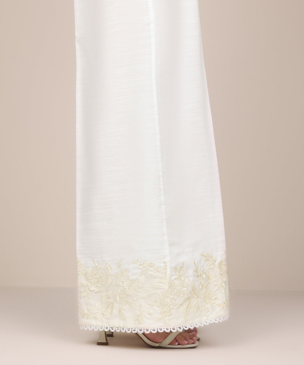 Women's Pret Khaddar White Embroidered Flared Pants