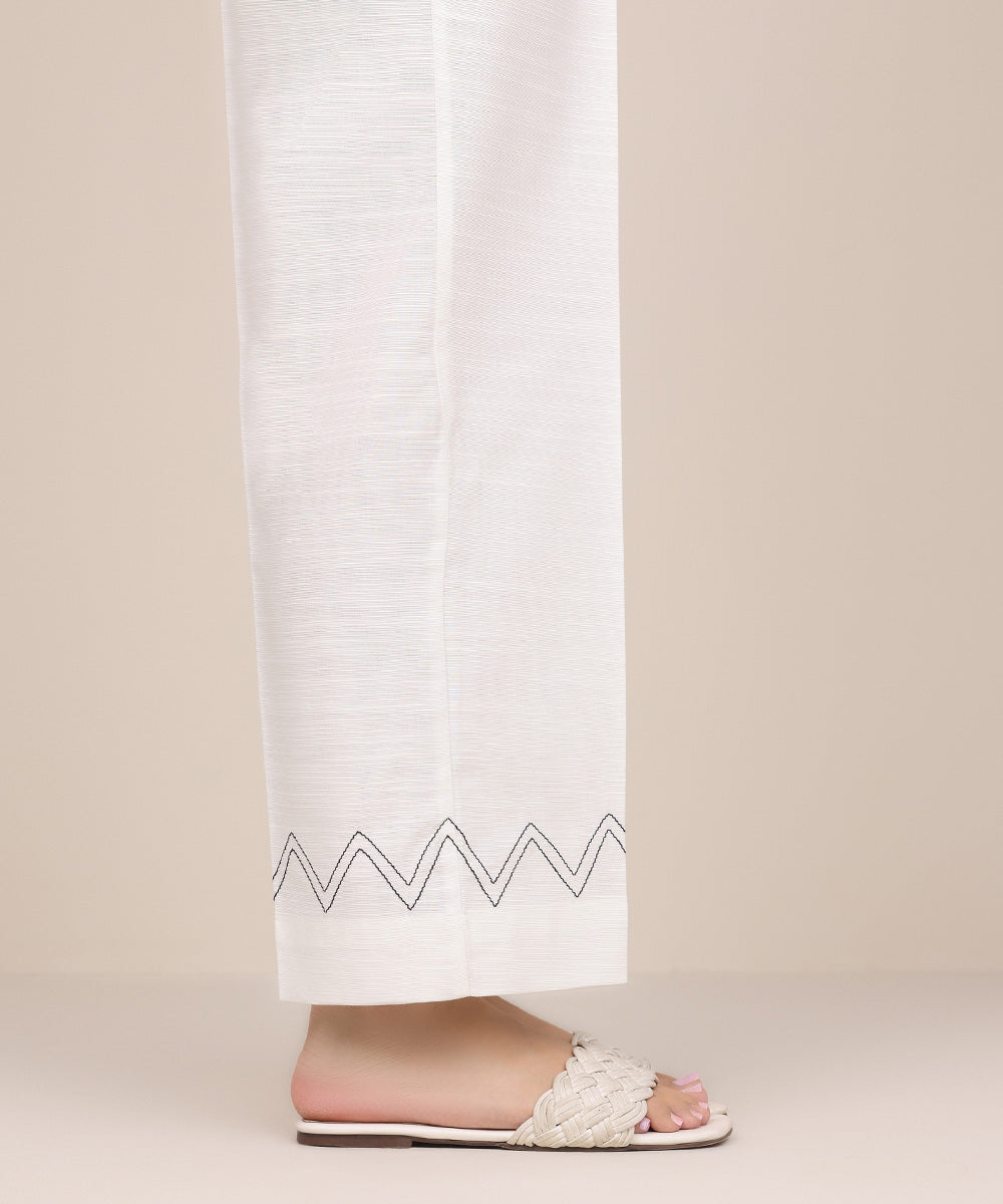 Women's Pret Khaddar White Solid Straight Pants