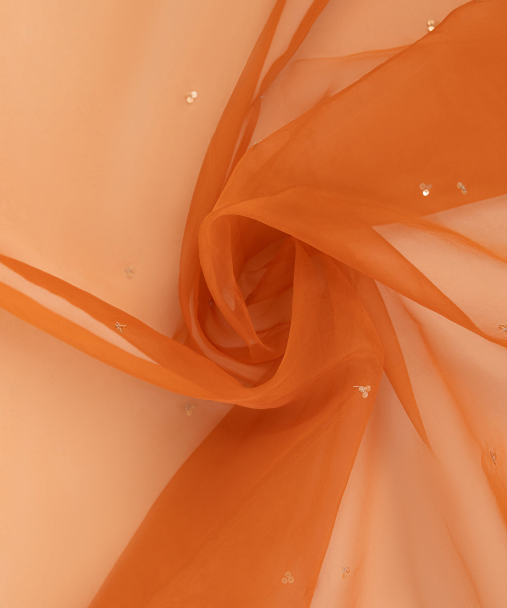 Blended Organza Orange Solid Dupatta