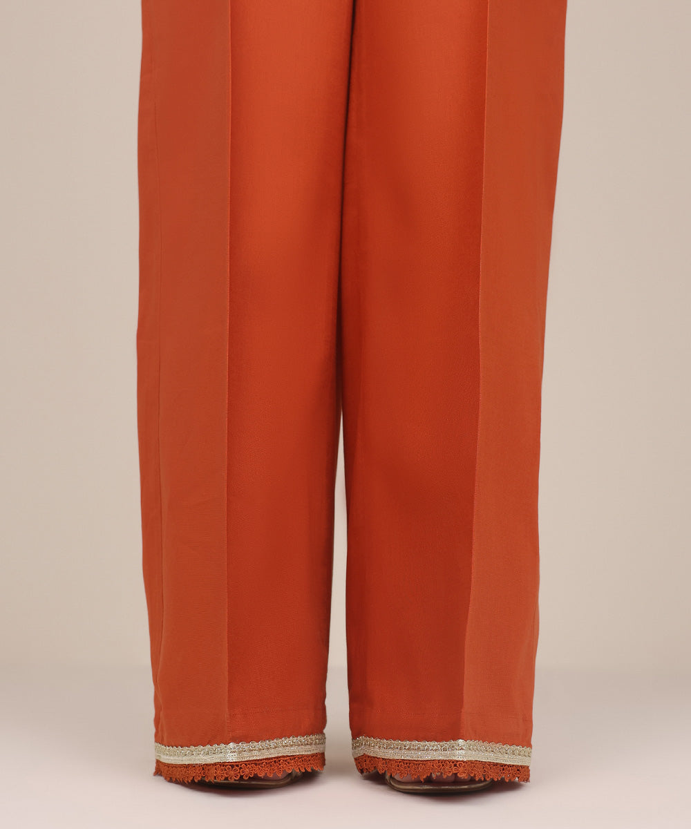 Women's Pret Khaddar Orange Solid Flared Pants