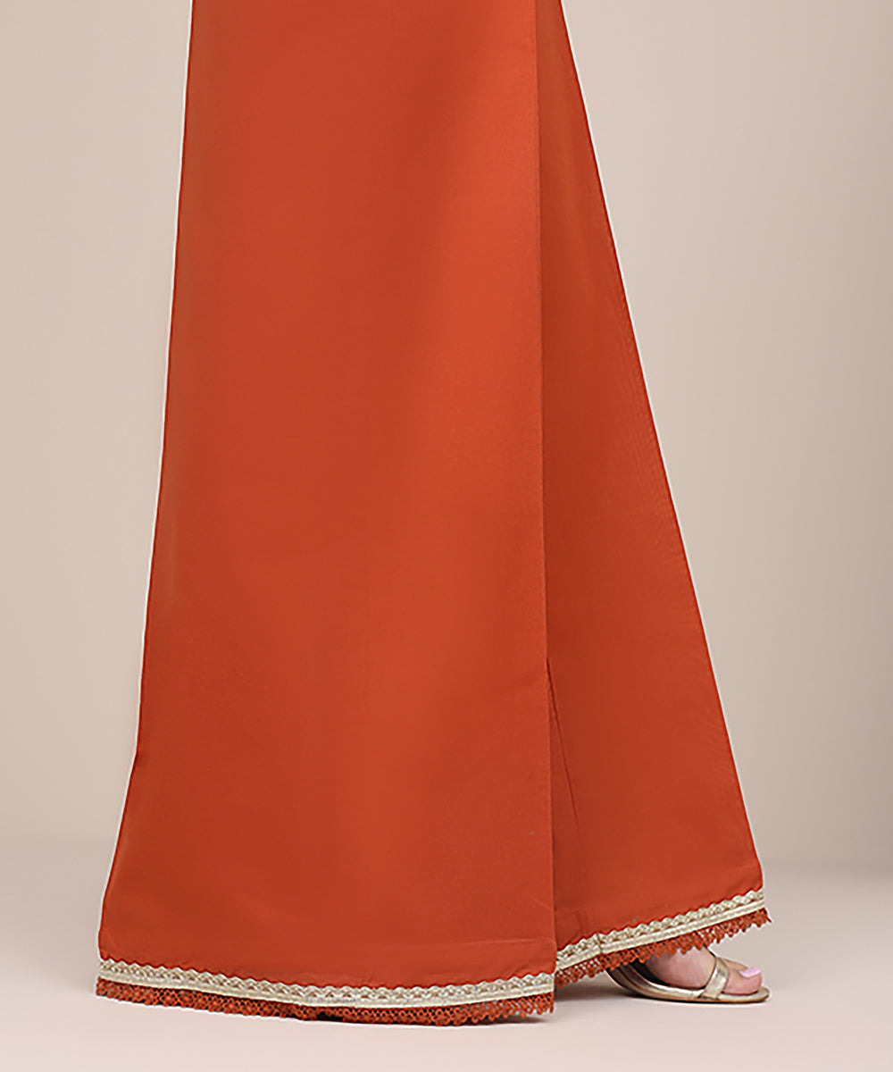 Women's Pret Khaddar Orange Solid Flared Pants