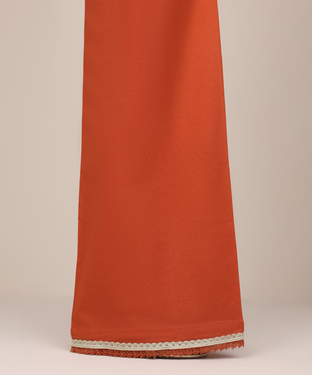 Women's Pret Khaddar Orange Solid Flared Pants