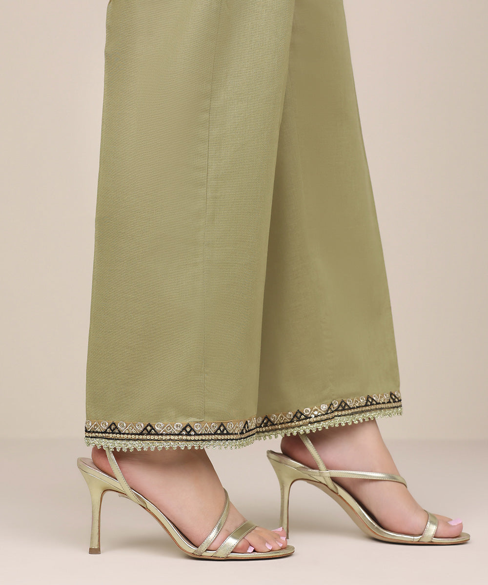 Women's Pret Khaddar Green Embroidered Straight Pants