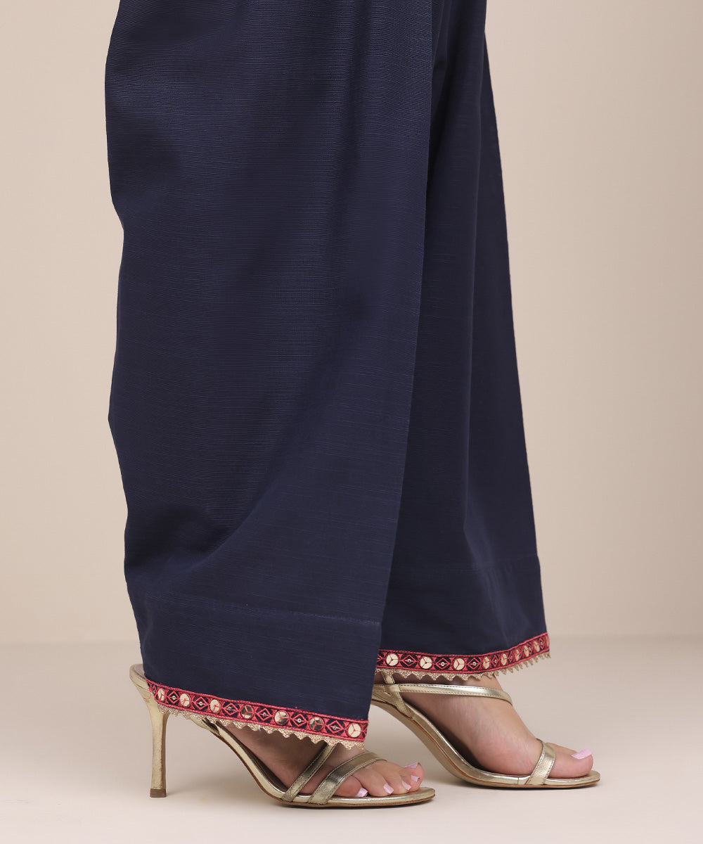 Women's Pret Khaddar Blue Embroidered Shalwar