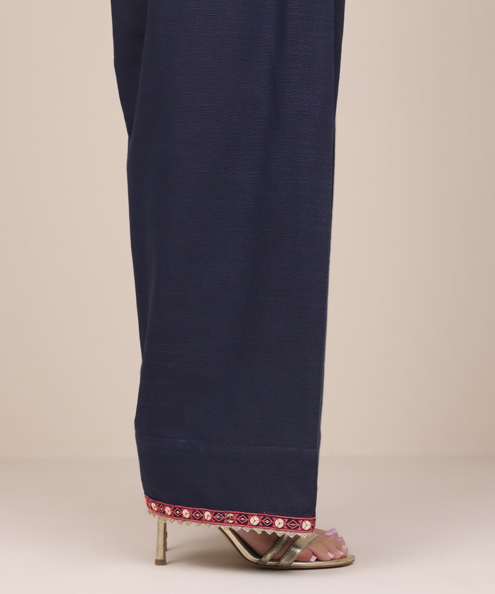 Women's Pret Khaddar Blue Embroidered Shalwar