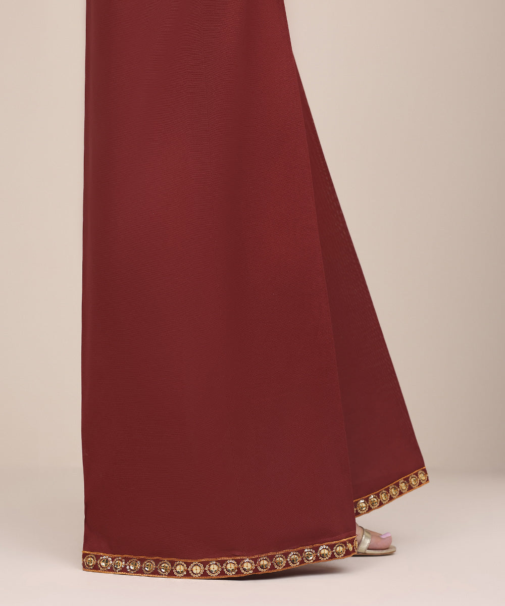 Women's Pret Khaddar Red Embroidered Flared Pants